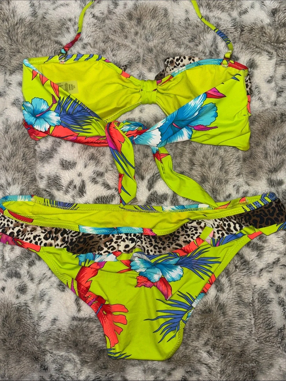 Raisins Neon‎ Lime Floral & Leopard Accent Bikini Bottom